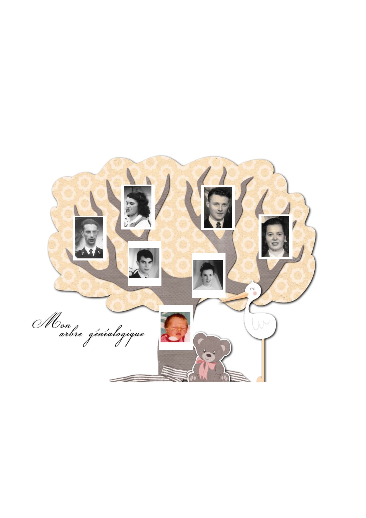 Arbre généalogique artistique photo enfant 3 générations